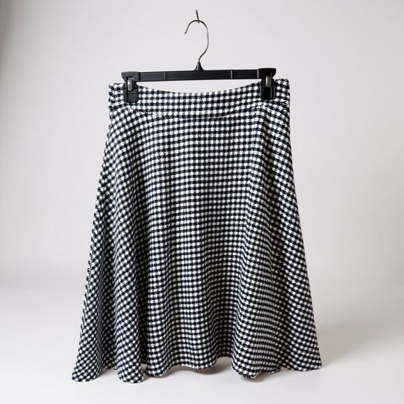 Unique Vintage Houndstooth A-Line Skirt With Side Pockets - Picture 1 of 9